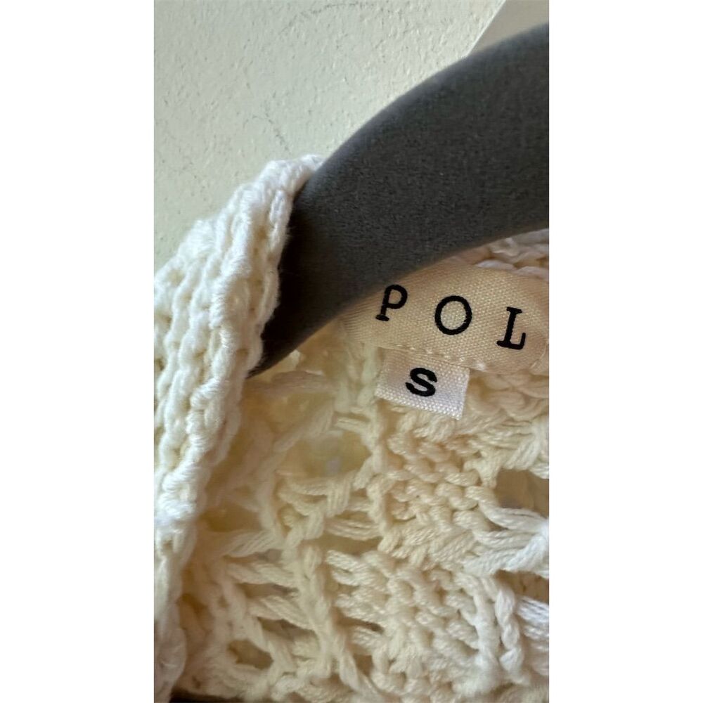POL Women's Small Beige Hooded Crochet Knit Pullover Sweater - Picture 5 of 5